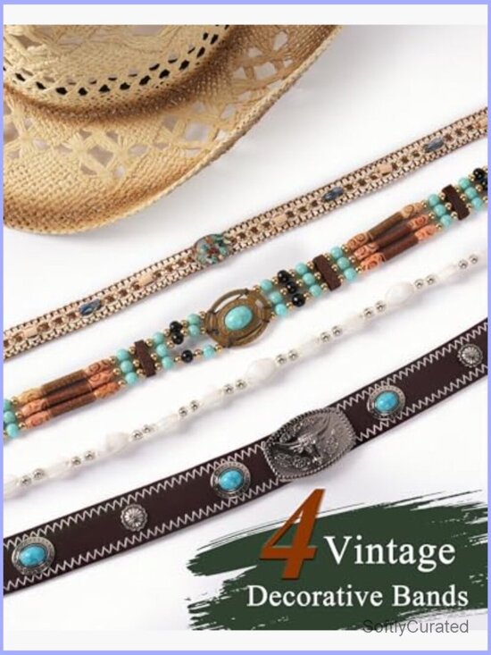 Straw Cowboy Hat with 4 Interchangeable Bands Stiff Wide Brim Western Style main image 6
